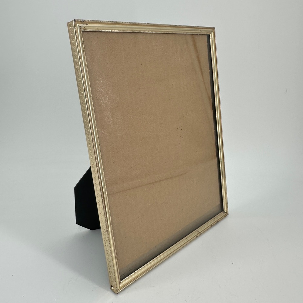 Vintage Gold Tone Ornate Embossed Metal 8x10 Picture Frame Tabletop Wall Mount